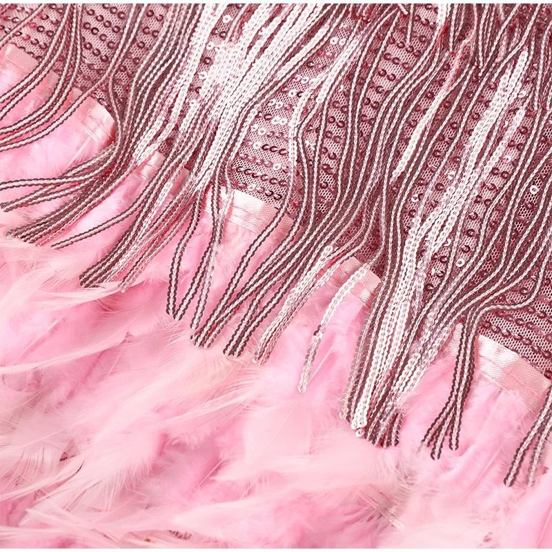 Women's Mini Dress – Fringe Detail Feather Trim Spaghetti Strap-83329-079cc93b-424d-4607-9d6b-7697bfdcd9fb