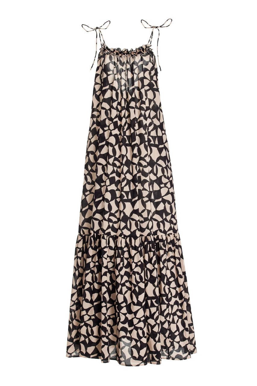 Women's Maxi Dress – Black Beige Geometric Halter Tiered Lightweight-81092-0a53a779-325f-4b3f-89a1-228361262675