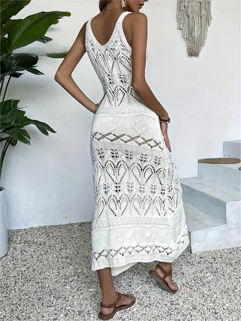 Women's Maxi Dress – Sleeveless Open-Knit Lace, Form-Fitting Bohemian Style in White/Black-82631-0c2989fe-156b-4619-8da1-4ee0f904e5cb