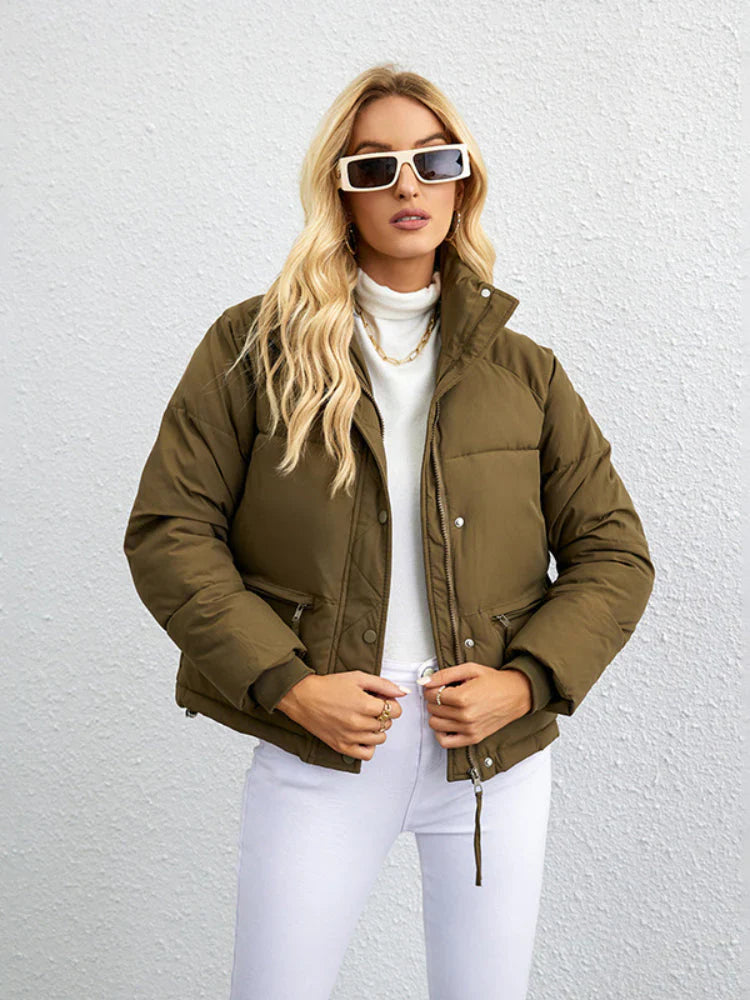 Women's Cropped Puffer Jacket – Quilted, Water-Resistant, High Collar, Synthetic-65207-0c5e9b6e-f691-4147-983f-7cf211c8d782