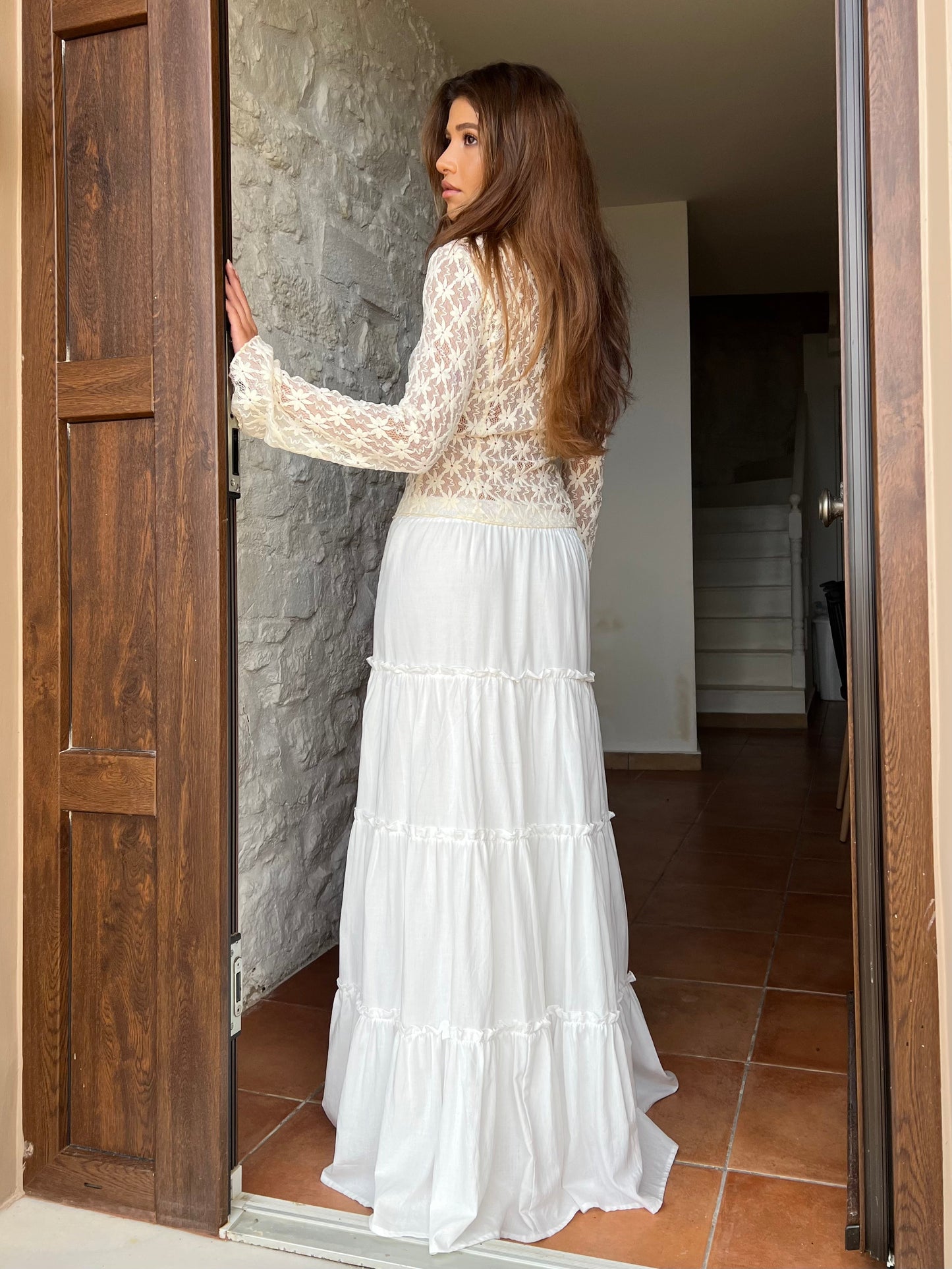 Women's White Lace Top – Square Neckline, Flared Sleeves, Bohemian Style, Sydney Wardrobe-81554-0f41bf40-8f1f-44fd-8e93-04ffab64cc08