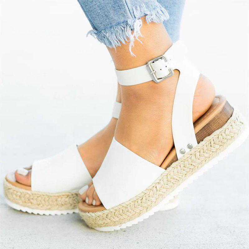 Women's Platform Sandals – Woven Jute Sole, Adjustable Ankle Strap, Open Toe-82622-10b707f4-dc67-4145-9114-ae6e7274675d