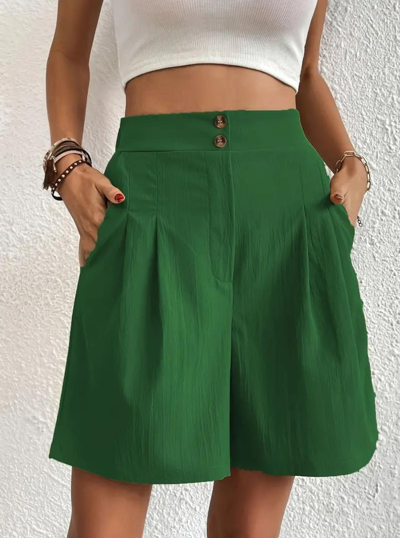 Women's Shorts – High-Waisted, Pleated Front, Functional Pockets, Versatile Style-82558-11597f8a-eb56-40e0-ab78-6c8043ad3701