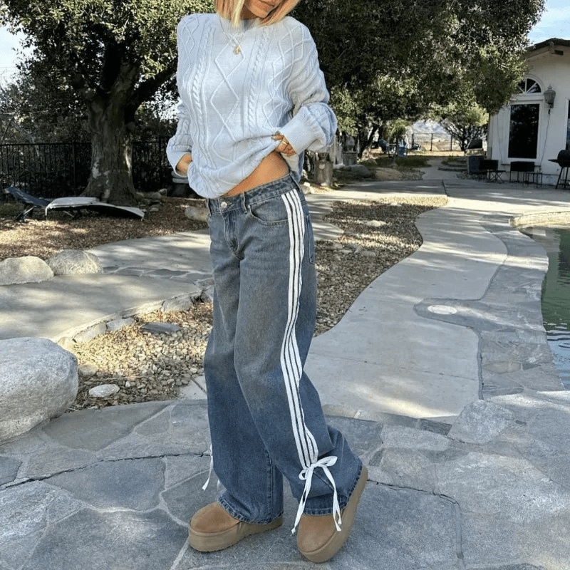Women's Gray Wide-Leg Cropped Jeans – High Waist, White Side Stripe Denim-67704-12baf0cd-a4c0-4929-80b4-391b920d0265