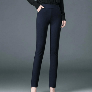 Women's Beige High-Waisted Tailored Straight-Leg Trousers with Stretch Fabric-67649-1390fef2-8ebe-462d-b4af-693170d9cc3c