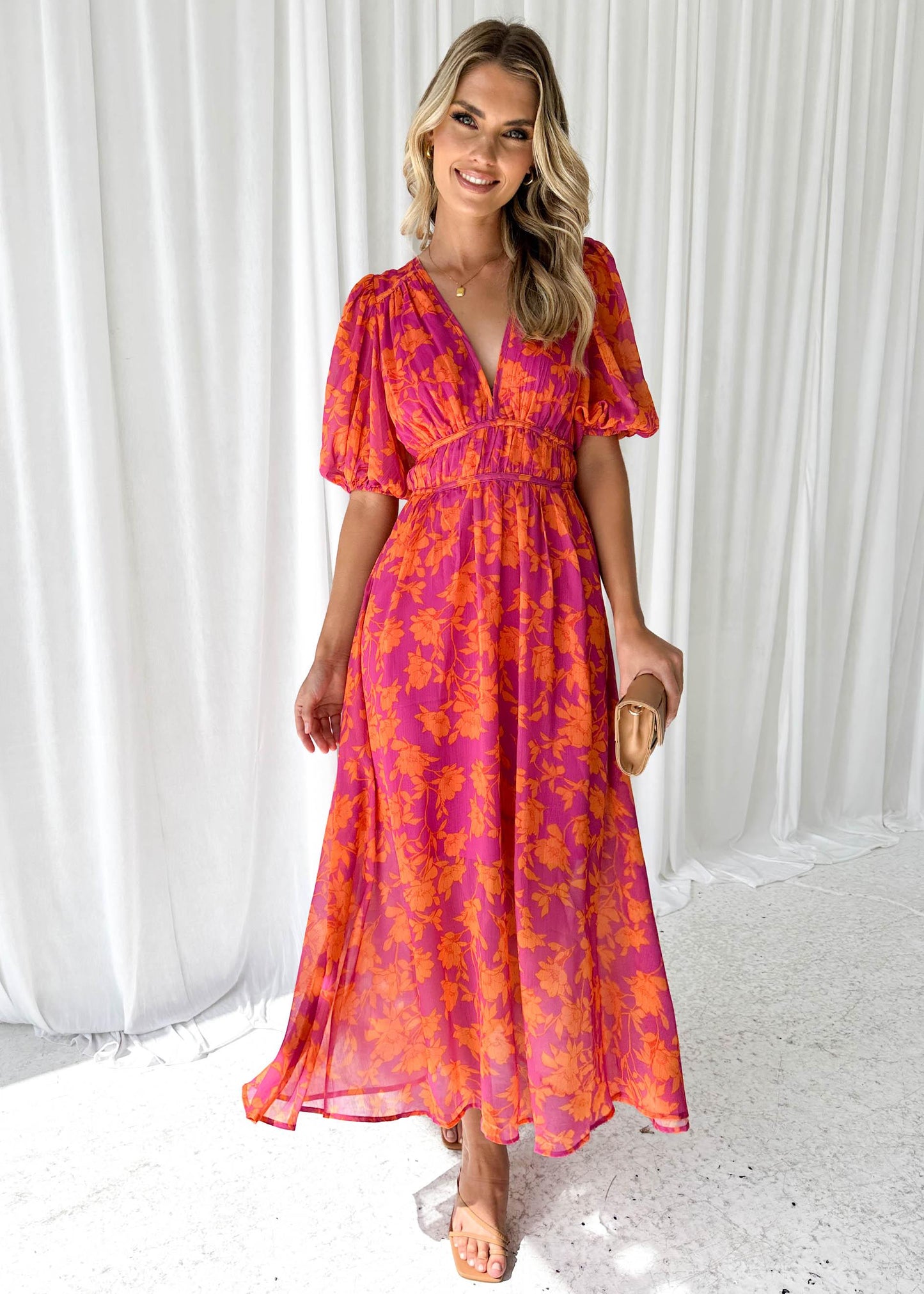 Women's Floral Maxi Dress – V-Neck, Short Sleeve, Flowy Silhouette, Sydney Wardrobe-83294-145d9504-40a9-49bc-ab2f-fa682d15845c