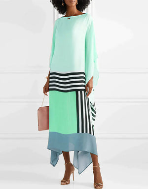 Women's Color-Block Caftan Midi Dress – Silk Blend, Asymmetrical Hem-83243-15154d4b-8b33-4c3b-af39-e3f325a562db