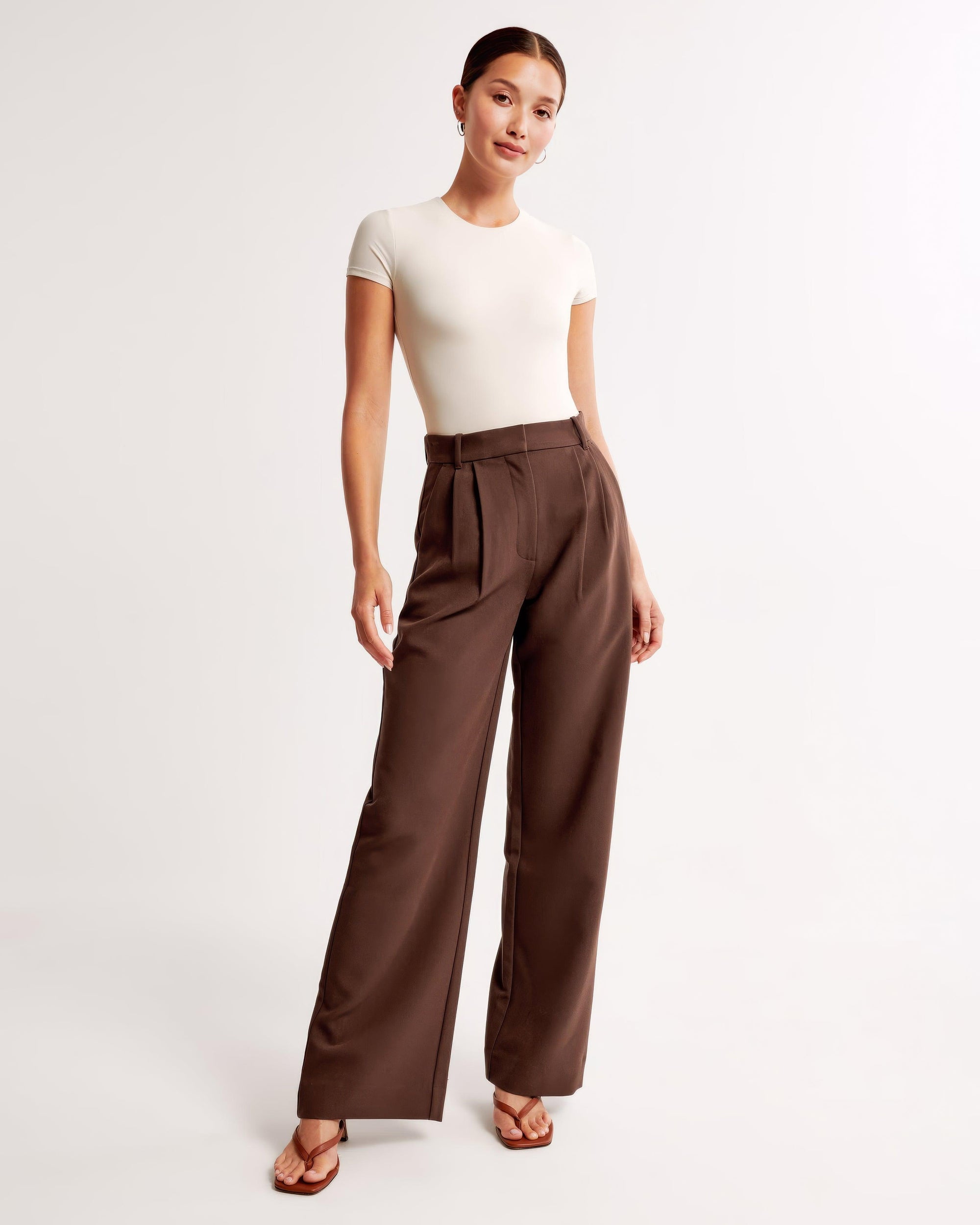 Women's High-Waisted Wide-Leg Trousers – Pleated, Polyester Blend, Gray Brown Black-83175-1625c80d-189f-4f44-b992-68e41fc739c3