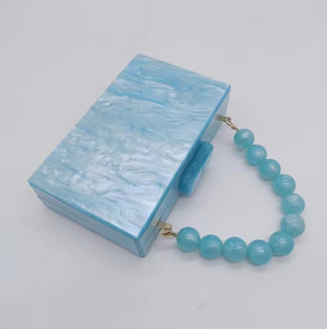 Women's Clutch Handbag – Marbled Acrylic, Beaded Handle, Structured-77266-164a95df-14a9-41f4-a76c-110d98570a1f