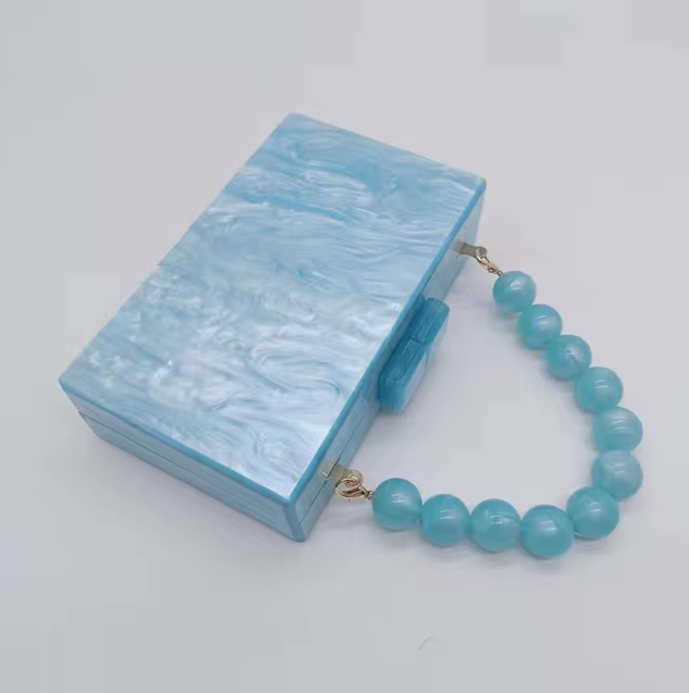 Women's Clutch Handbag – Marbled Acrylic, Beaded Handle, Structured-77266-164a95df-14a9-41f4-a76c-110d98570a1f