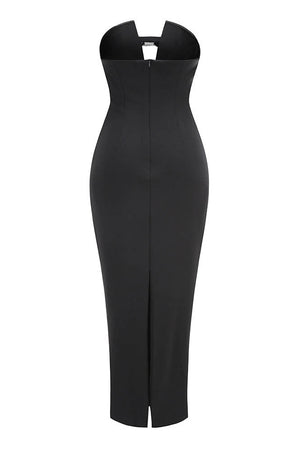 Women's Black Strapless Gown – Embellished Bow, Keyhole, Floor-Length, Silk Satin-81091-1ad655b1-da50-42da-8629-82df917df225