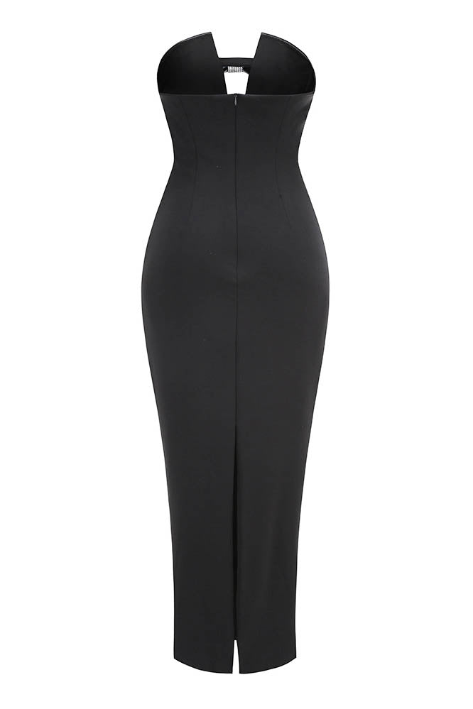 Women's Black Strapless Gown – Embellished Bow, Keyhole, Floor-Length, Silk Satin-81091-1ad655b1-da50-42da-8629-82df917df225