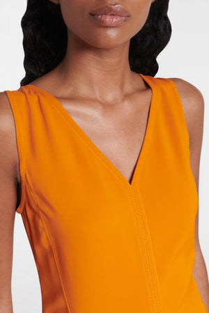 Women's Orange Ruffled High-Low Dress – Sleeveless V-Neck Elegant Modern Style-81084-1e42c56e-dff4-4bd1-a789-0065f4e56fb1