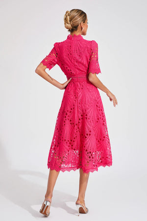 Women's Lace Midi Dress – High Neck, Short Sleeve, Cut-Out Detail-83326-1fa51d2b-ad6e-49a6-ac5d-5c36f4fd7562