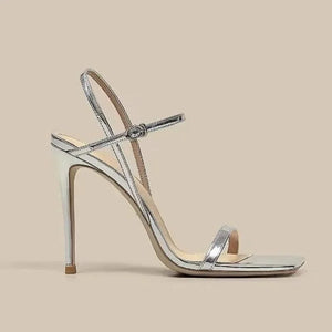 Women's High Heel Sandals – Metallic Stiletto, Adjustable Ankle Strap, Open Toe-76998-1faffb16-15ce-4c65-88fe-9beb40d05605