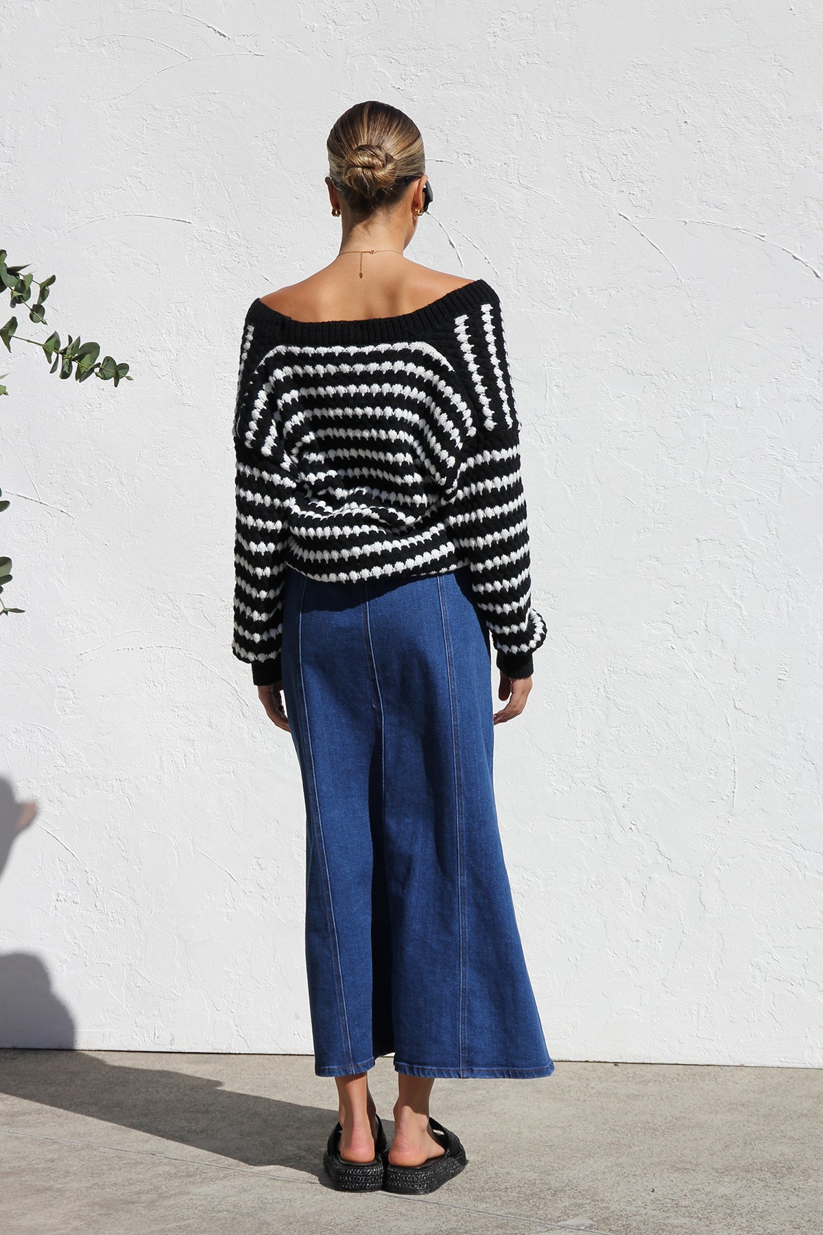 Women's Blue Denim Midi Skirt – Straight Fit, Vertical Seams, Cotton-80380-1fb3884c-f3e4-4c8a-9956-afad20015c01