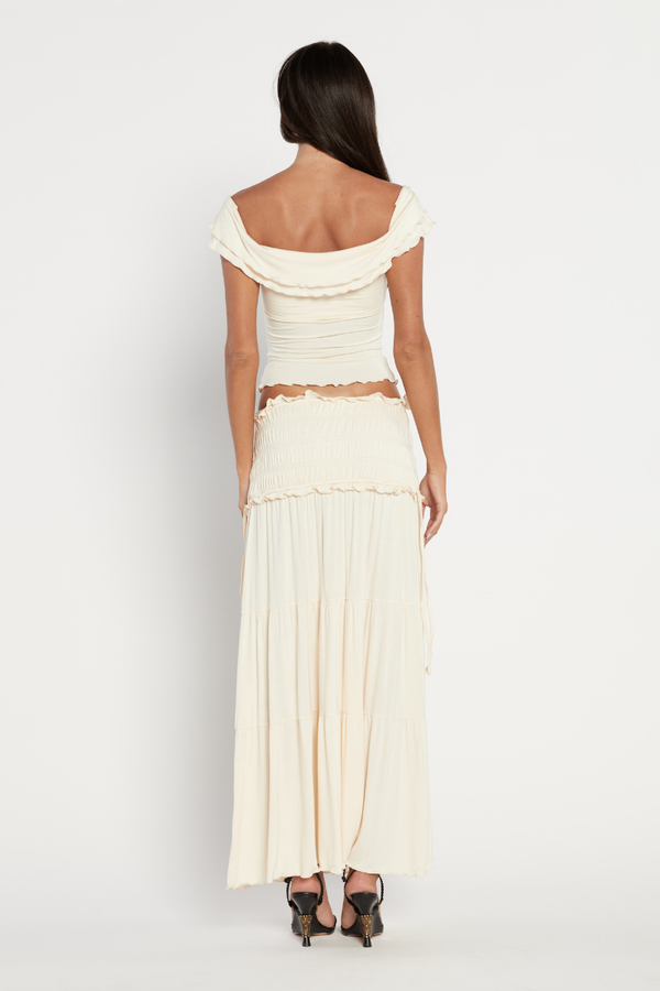 Women's Cream Knit Off-Shoulder Top & Tiered Maxi Skirt Set, Bohemian Style-80056-20184c8a-ba0b-4b2c-8239-4c9b9b531937