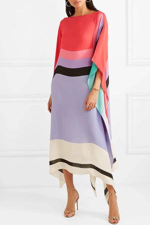 Women's Color-Block Caftan Midi Dress – Silk Blend, Asymmetrical Hem-83243-20c72c0f-b23d-4217-a507-bb16f6f9e36d