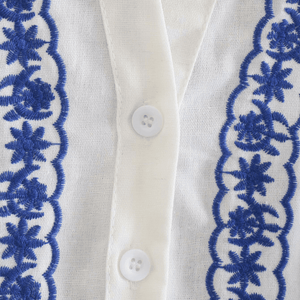 Women's White Cotton Jacket – Blue Embroidered Floral, Relaxed Fit, Flared Sleeves, Bohemian Style-67638-231812fb-a64e-43b6-9019-dbcd5dc49e9e