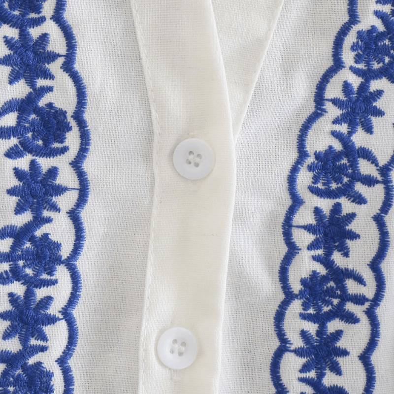 Women's White Cotton Jacket – Blue Embroidered Floral, Relaxed Fit, Flared Sleeves, Bohemian Style-67638-231812fb-a64e-43b6-9019-dbcd5dc49e9e