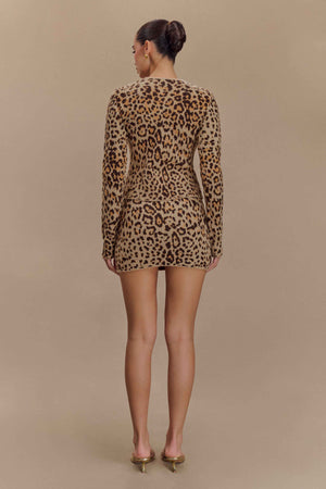 Women's Knit Cardigan & Mini Skirt Set – Brown Leopard Print, Gold Buttons-79990-23324589-6ca9-42ac-b6d1-d24d2973c82f