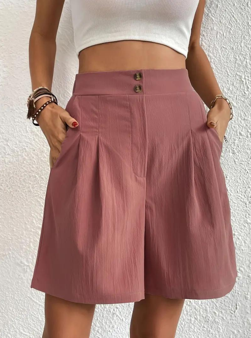 Women's Shorts – High-Waisted, Pleated Front, Functional Pockets, Versatile Style-82558-253c3e4a-40a9-40eb-ba92-a5806ab7a510