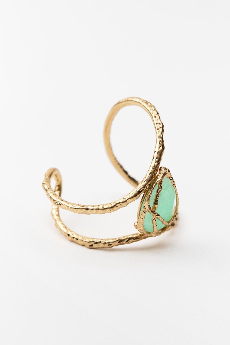 Women's Jewelry Gold-Toned Textured Metal Open Cuff Bracelet with Oval Light Green Gemstone-80780-2541e6d0-0fea-4676-9847-8590e114c452