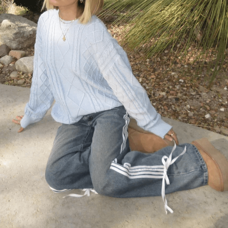 Women's Gray Wide-Leg Cropped Jeans – High Waist, White Side Stripe Denim-67704-26d0181d-a6b6-4c00-8856-64c3118c3cbf