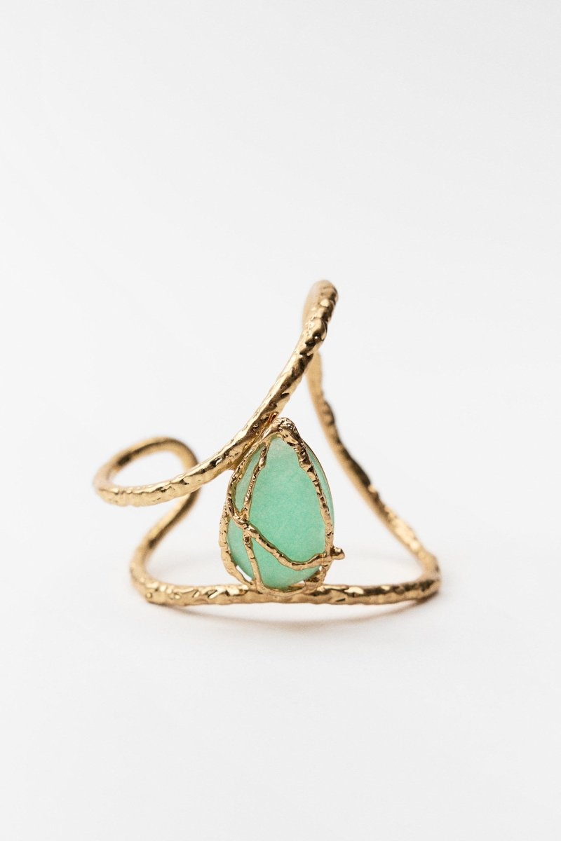 Women's Jewelry Gold-Toned Textured Metal Open Cuff Bracelet with Oval Light Green Gemstone-80780-283afe21-5bc2-43c8-a5d8-068e7558aad7