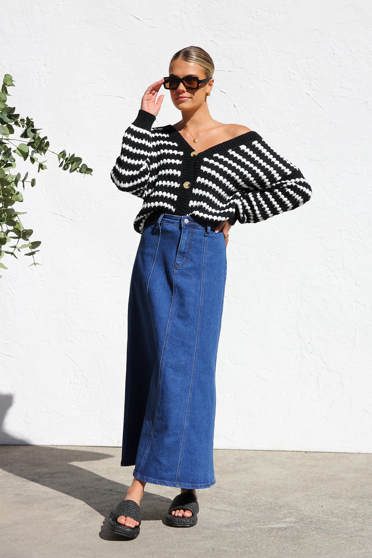 Women's Blue Denim Midi Skirt – Straight Fit, Vertical Seams, Cotton-80380-294ec7a7-2753-4ad8-88a0-287a7c2740b4