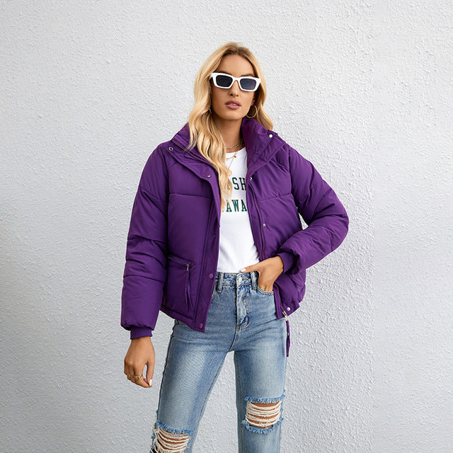 Women's Cropped Puffer Jacket – Quilted, Water-Resistant, High Collar, Synthetic-65207-2a2aa8be-840d-4e9e-a570-a4dacf0e1886