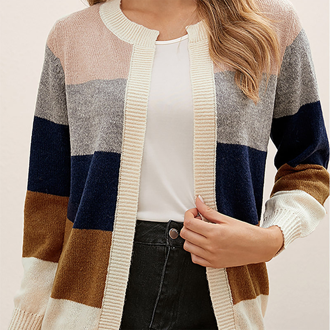 Women's Cardigan – Striped Color Block Open Front Long Sleeve Knit-74430-2ad57d49-cef2-4307-bb7a-647797a0d093