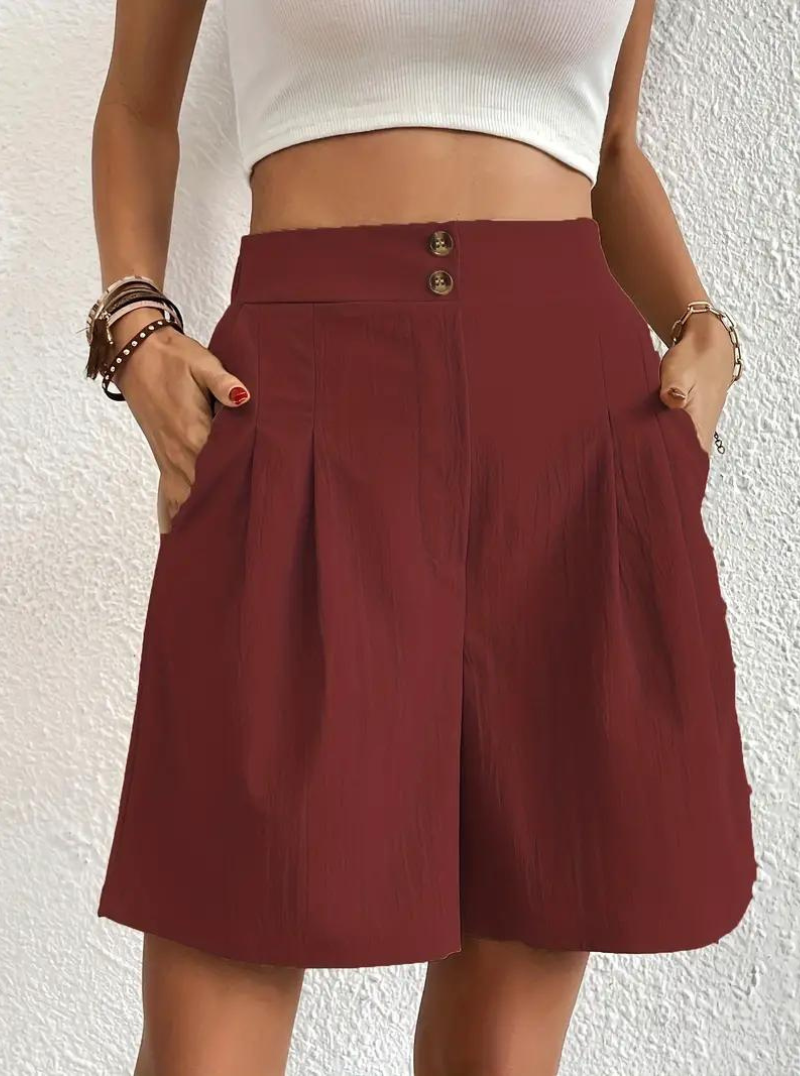 Women's Shorts – High-Waisted, Pleated Front, Functional Pockets, Versatile Style-82558-2d04b58b-d959-47a6-8866-17ba9f458c6e