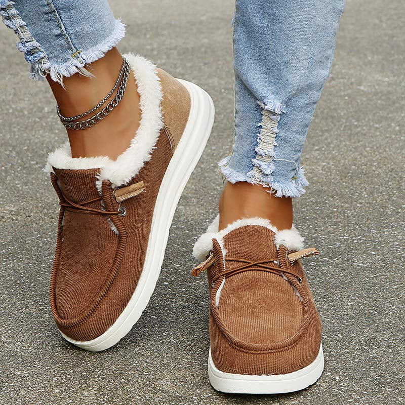 Women's Corduroy Faux Fur Lined Lace-Up Shoes with Rubber Sole, Cozy Casual-82593-2d98cff0-0816-4beb-9bbf-0e7a59cbb414