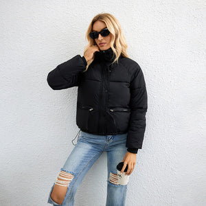 Women's Cropped Puffer Jacket – Quilted, Water-Resistant, High Collar, Synthetic-65207-2dc6e9d8-5eca-4272-8761-9c1794a4eb69