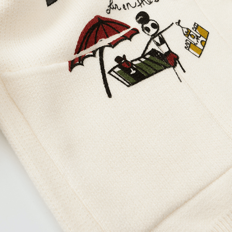 Women's Oversized Knit Cardigan – Light Beige, Whimsical Embroidered Design, Button-Down-67581-2e03507c-9dee-4ebe-97a5-cdc6b9dd1220