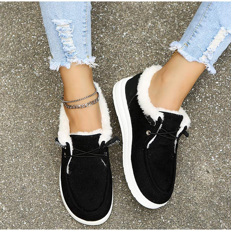 Women's Corduroy Faux Fur Lined Lace-Up Shoes with Rubber Sole, Cozy Casual-82593-2efda9dd-933f-4f6a-b1f8-52239684ab36
