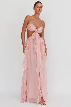 Women's Strapless Ruffle Maxi Dress, Elegant Cut-Out Design-83518-324b35a5-6ee9-4de2-8eb0-599ee6a698d4