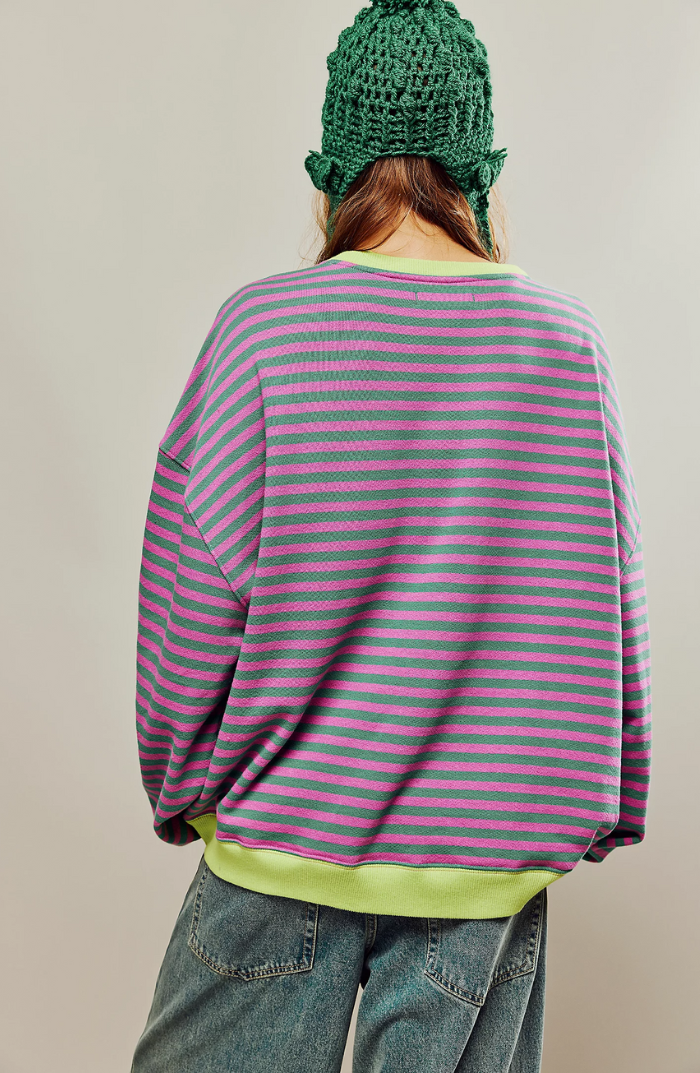 Women's Striped Knit Sweatshirt - Oversized, Long Sleeve, Contrast Trim-81356-34dc51d5-4031-4458-9425-31341dc40df3