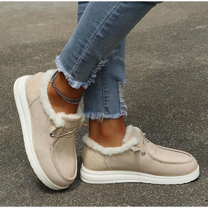Women's Corduroy Faux Fur Lined Lace-Up Shoes with Rubber Sole, Cozy Casual-82593-37f47929-978e-49bf-ad35-c523a5563106