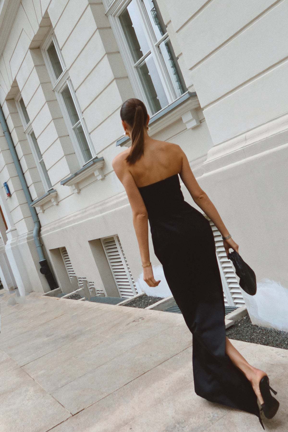 Women's Black Strapless Gown – Embellished Bow, Keyhole, Floor-Length, Silk Satin-81091-392c2b54-bbba-4297-bb70-f35ee58aabad