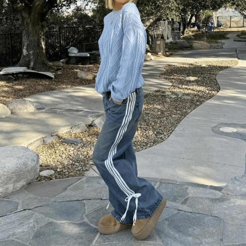 Women's Gray Wide-Leg Cropped Jeans – High Waist, White Side Stripe Denim-67704-3bff8c91-c84e-48de-98cb-4e642ee1bd3d
