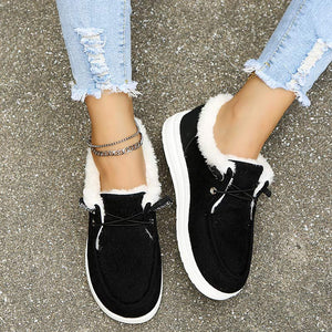 Women's Corduroy Faux Fur Lined Lace-Up Shoes with Rubber Sole, Cozy Casual-82593-44538179-0a41-408a-b248-58d8e9970217