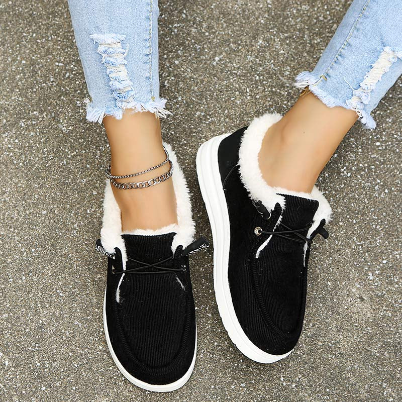 Women's Corduroy Faux Fur Lined Lace-Up Shoes with Rubber Sole, Cozy Casual-82593-44538179-0a41-408a-b248-58d8e9970217