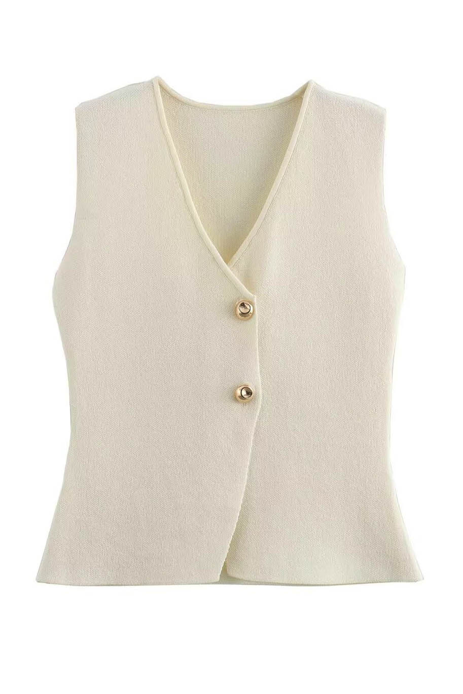 Women's Tailored V-Neck Vest & Pleated Midi Skirt Set - Gold Buttons, Layered Design, Elegant-79608-486ed7a6-463f-4570-b7a0-e06fbe692995