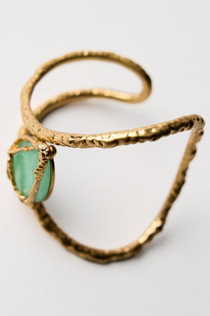 Women's Jewelry Gold-Toned Textured Metal Open Cuff Bracelet with Oval Light Green Gemstone-80780-488e0dde-ce01-4c4d-986b-de9f2464739e