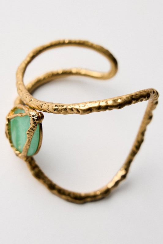Women's Jewelry Gold-Toned Textured Metal Open Cuff Bracelet with Oval Light Green Gemstone-80780-488e0dde-ce01-4c4d-986b-de9f2464739e