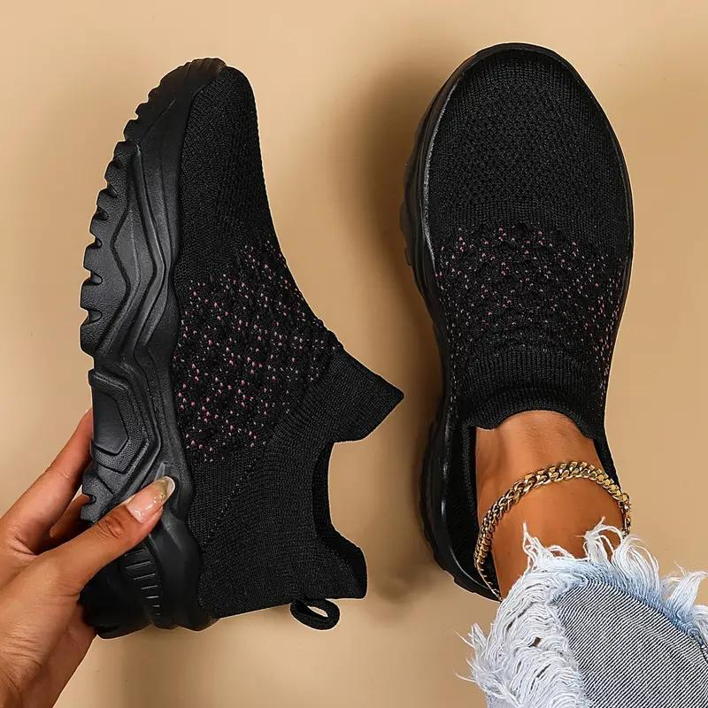 Women's Slip-On Sneakers – Breathable Knit, Chunky Sole, Athleisure Style-82673-48f89979-3c0b-4f69-9320-84c6e3076fe0