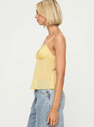 Women's Yellow Pleated Cami Top with Lace Detail, Feminine Style-83482-493a017f-316c-456d-9f65-407fbdde1834