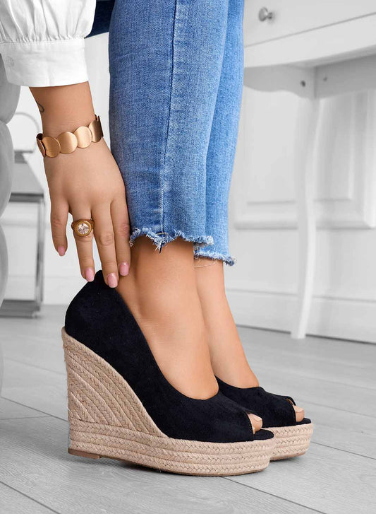 Women's Black Open-Toe Wedge Sandals with Rope Platform Sole-83368-49cc5192-7af8-4efb-9ad3-d43623b0624c